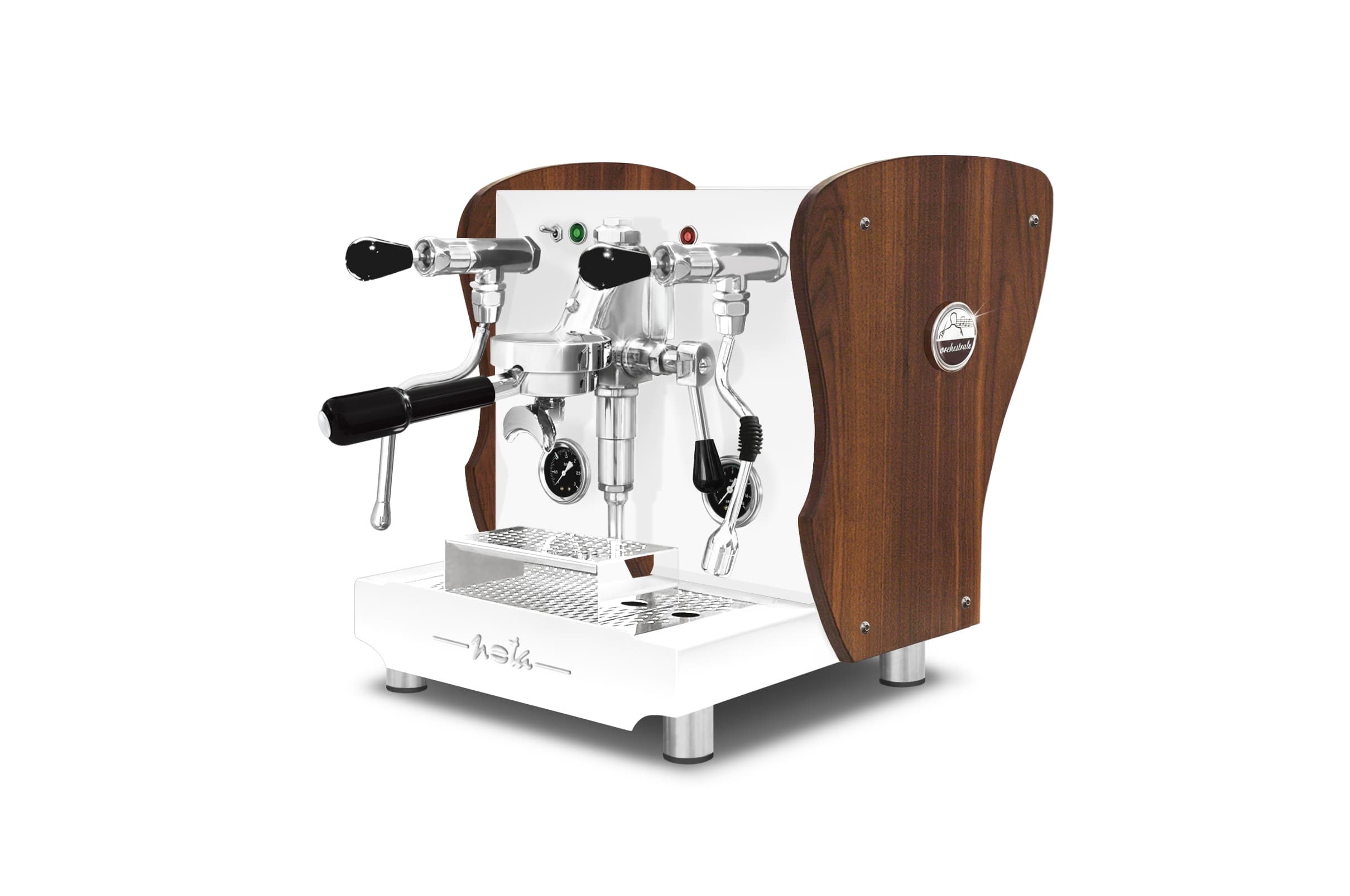 Orchestrale Nota Manual , all white nut wood sides, , Seitenansicht mit Dampflanze